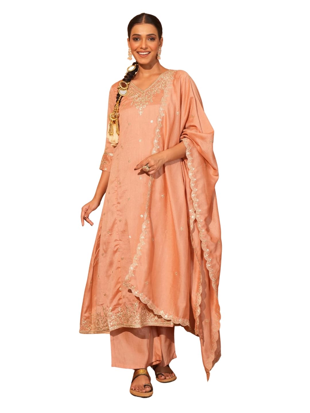 Naixa Women's Vichitra Silk Embroidered A-Line Kurta with Pant and Dupatta Sets (NX-845) - Review, Price and Buying Guide
