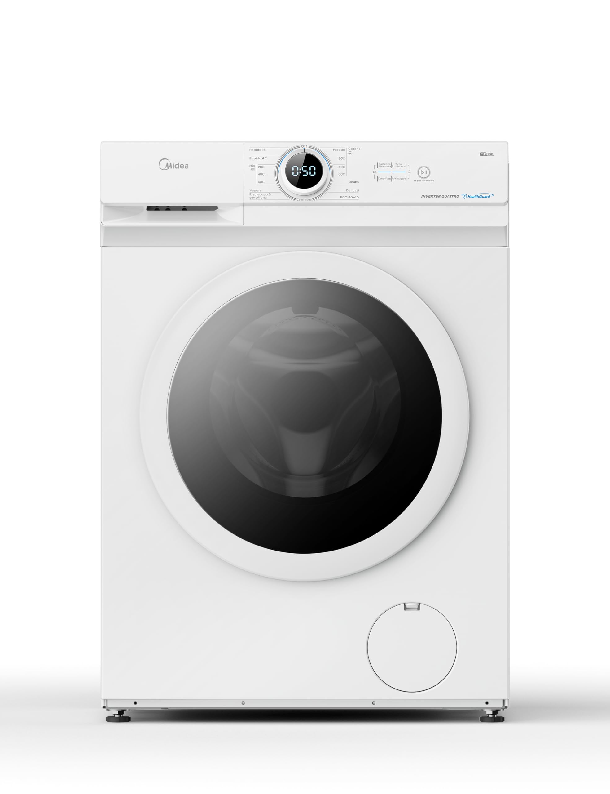 Midea MF10EW70B Lavatrice Slim Carica Frontale, 7 kg, 1400 Giri, Classe A, Vapore, Motore BLDC, Programma Rapido, Varie Temperature dell'Acqua, White 7KG Serie MF100 Plus