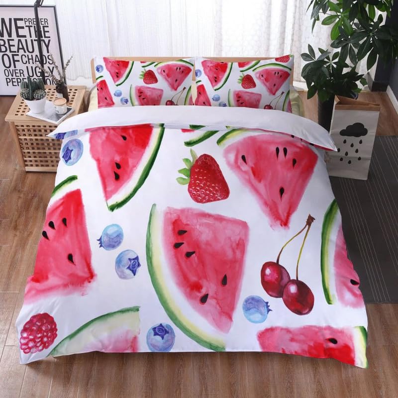 Housse de couette 140x200 fruits rouges en microfibre 110g avec 2 taies