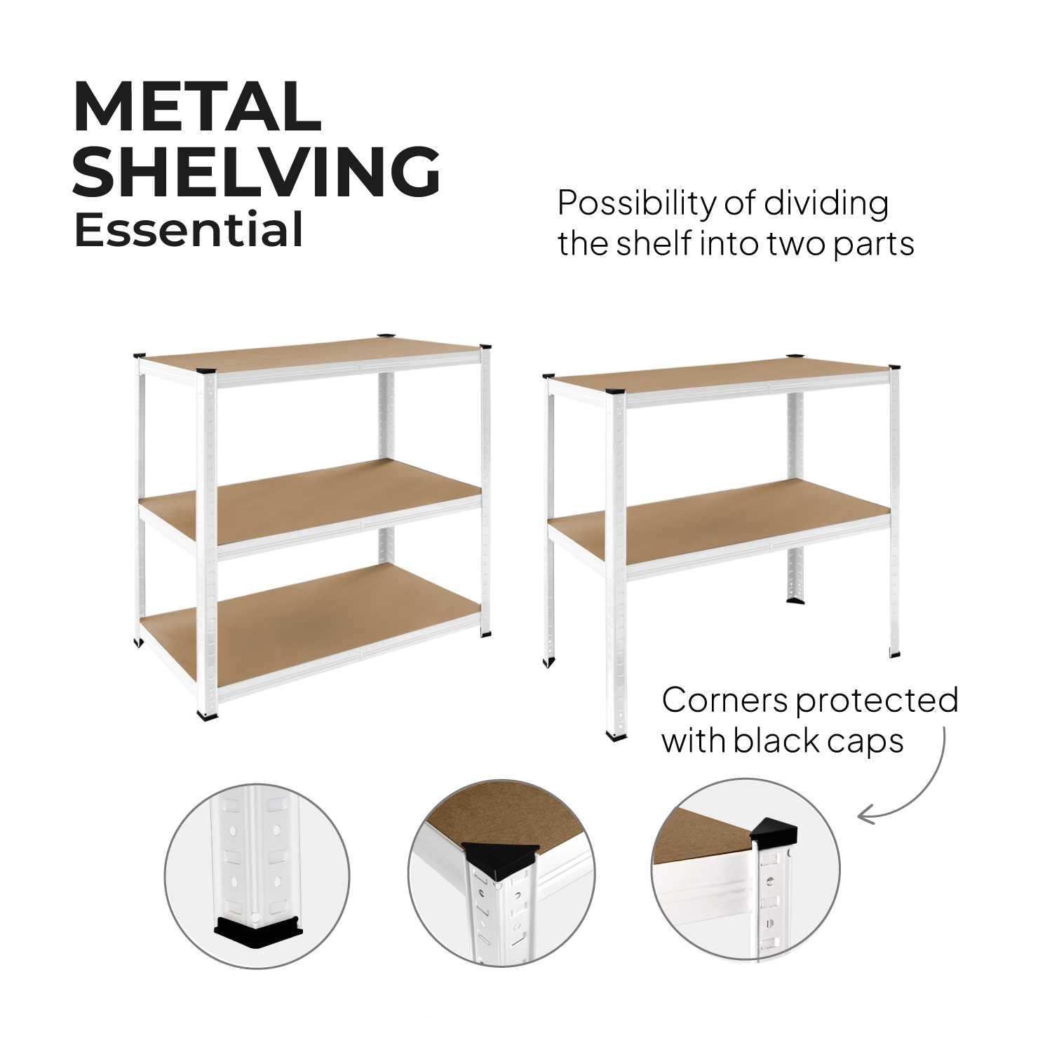 OcioDual Schwerlastregal 180x90x40cm Weiss Essential, Haushaltsregal, Kellerregal, Standregal, Metallregal, Regal Keller, Regale für Kellerraum, Küchen Organizer Regal, 875kg, 5 MDF
