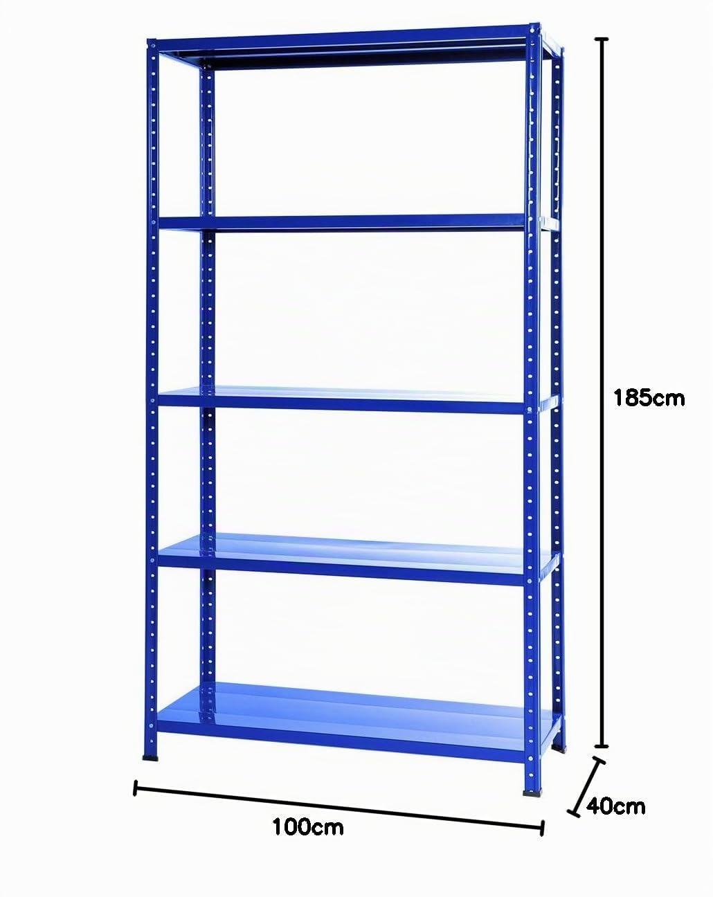 Scaffale in metallo BLU - 100 X 40 X 185h con 5 piani, 80 kg portata per ripiano.