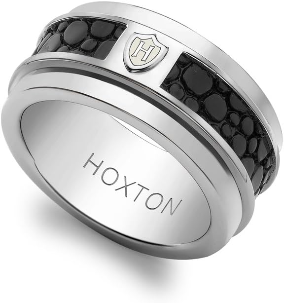Men's Sterling Silver Black Leather Spinning Ring
