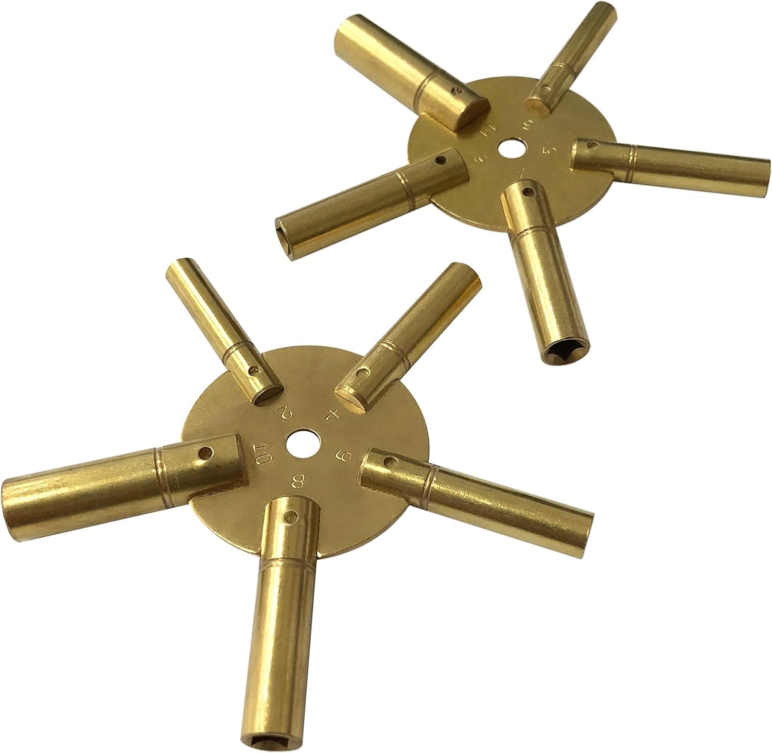 Harts Set of 2 Clock Winding Keys Brass Spider Star Pair - Odd and Even