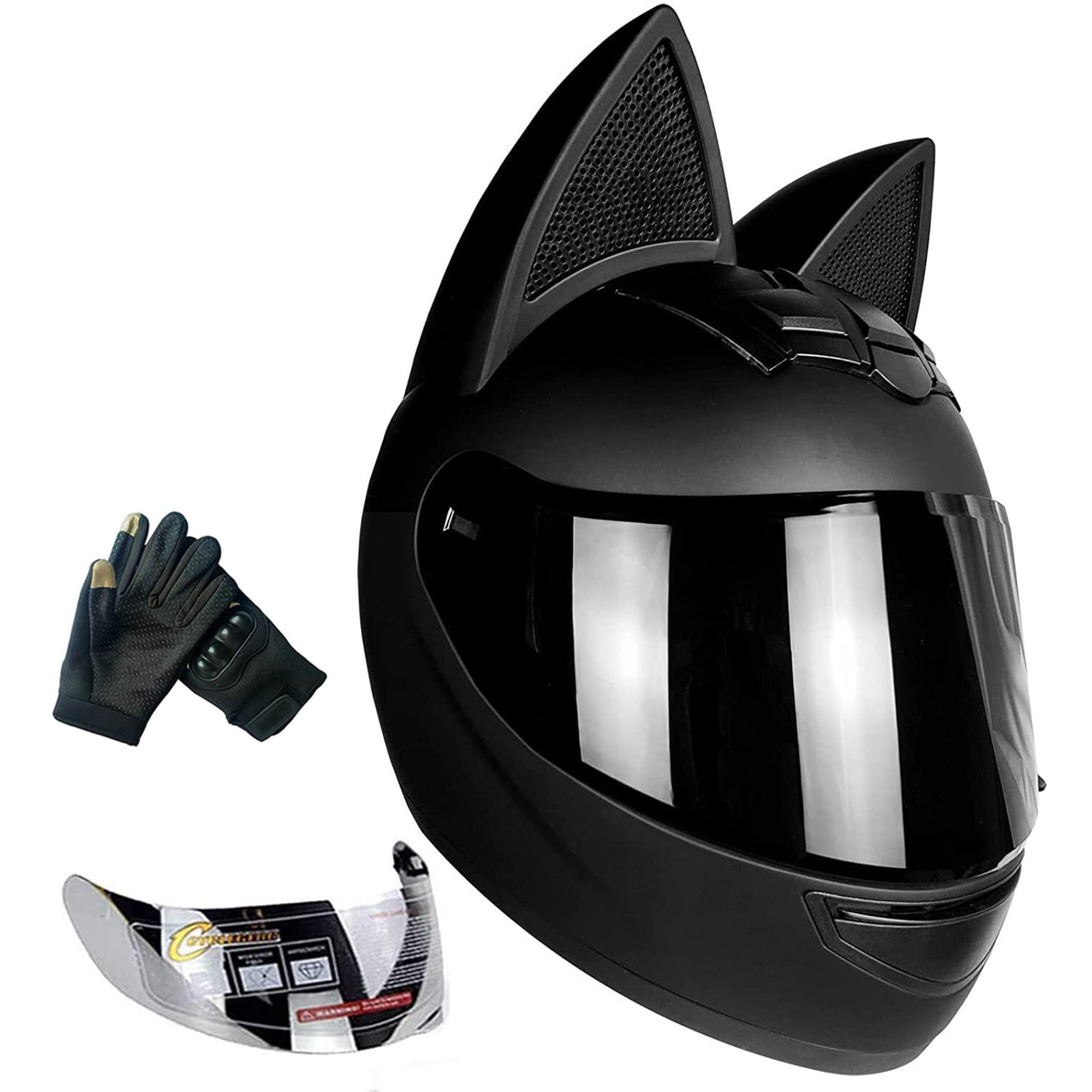 Cat Ear Offroad Helmets,Men and Women Full Face Motorcycle Helmet,for Dirt Bike, Four-Wheeled ATV (Matte Black Helmet Black Lens, X-Large)