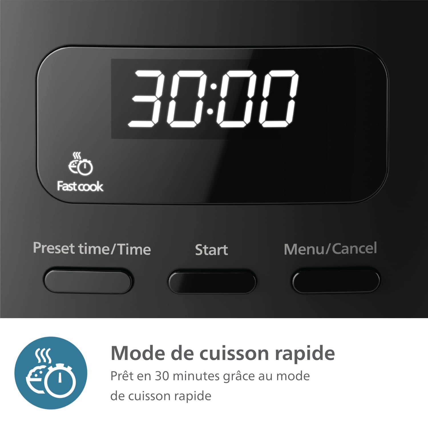 Philips Mini-cuiseur à riz série 3000-0,54 l, revêtement Bakuhanseki 5 couches, mode de cuisson rapide 30 min, 5 menus automatiques, noir (HD3080/80)