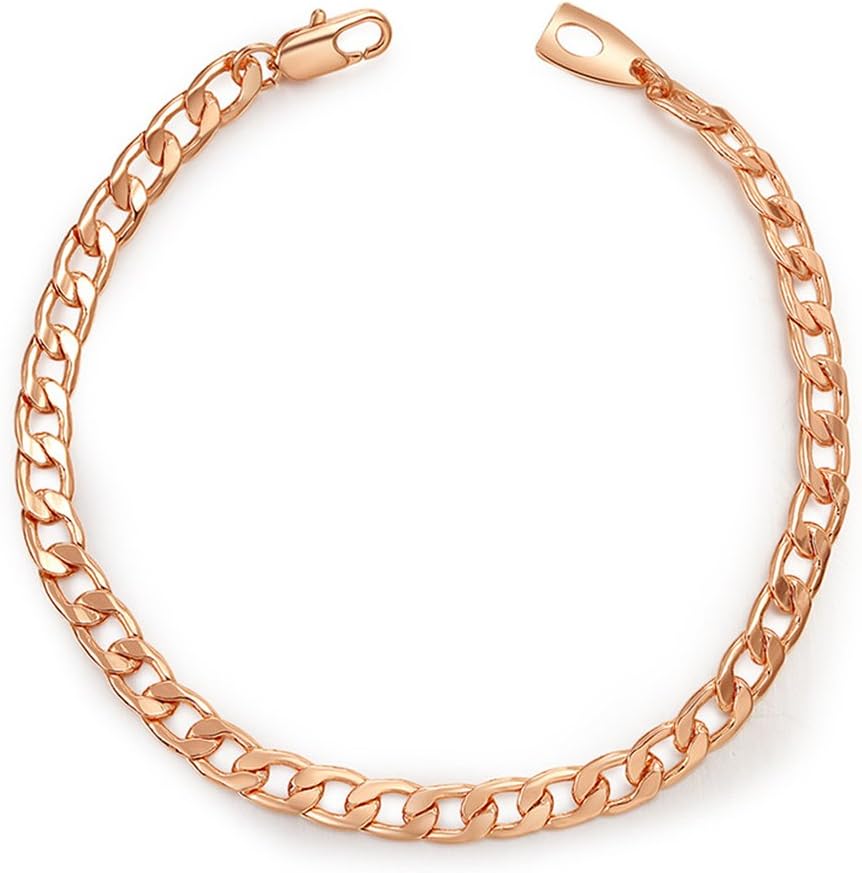 SWOPAN 18K Rose Gold Plated 5MM Wide 8.3inch Flat Cuban Curb Chain Bracelets for Mens Womens Classic Hip Hop Fashion Jewelry with "18KGP" Stamp - 8.3"