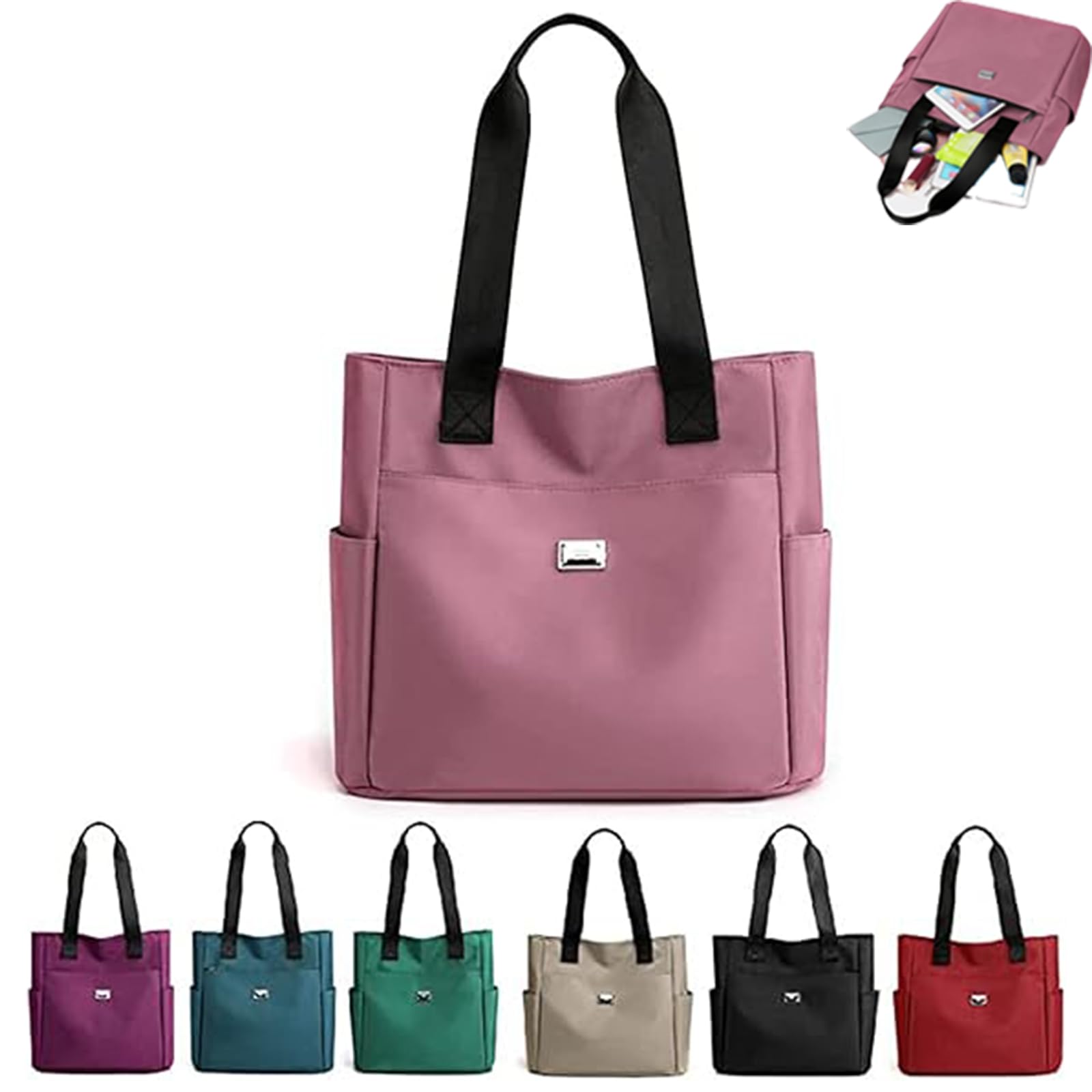 Large Capacity Water Repellent Multi Pocket Nylon Shoulder Bag,Waterproof Tote Bags for Women,Large Purses,for Work Travel