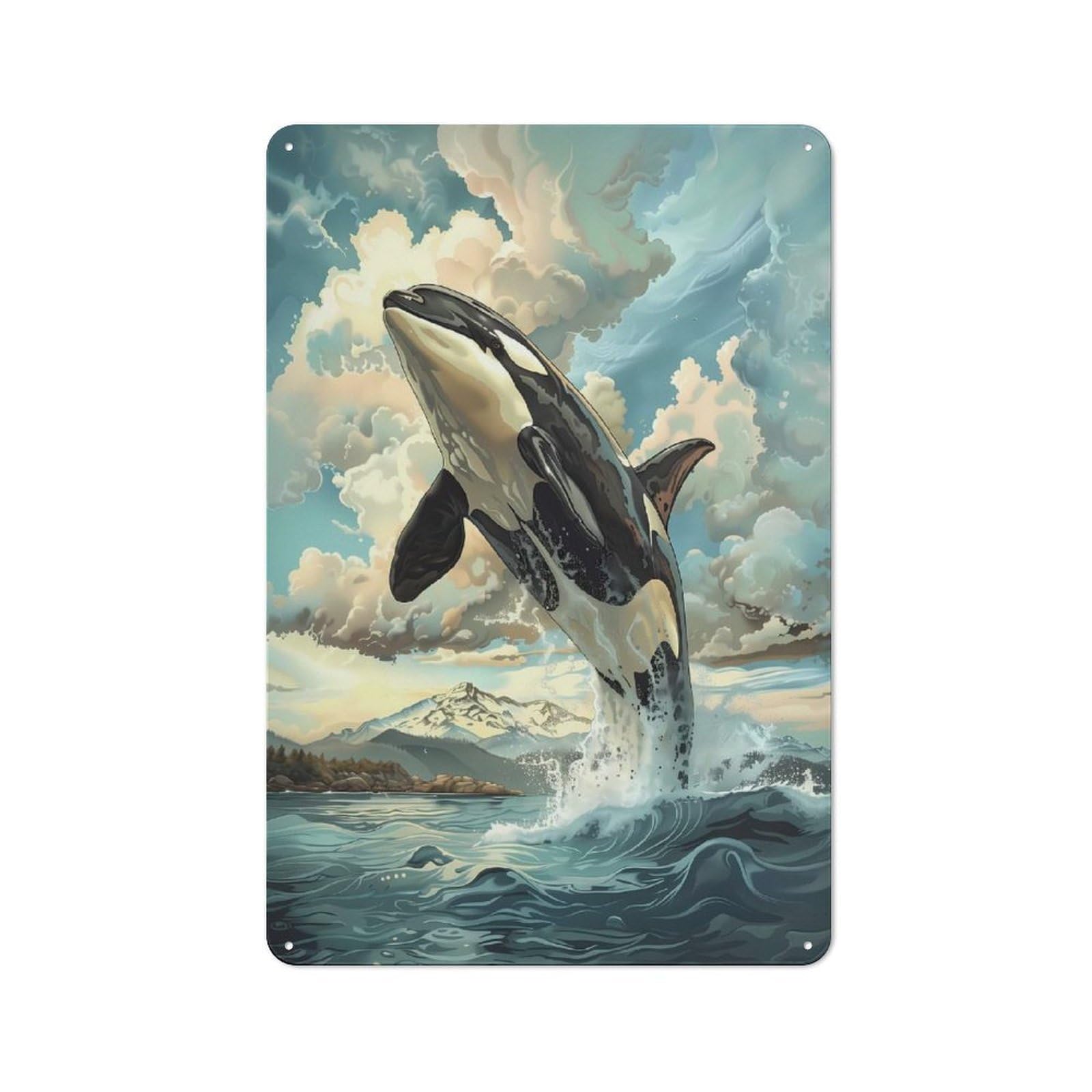 Junmoney Majestic Orca Rising Vintage Metal Sign 30X20cm For Dining Room Or Kitchen, Suited To Home Decor Collectors