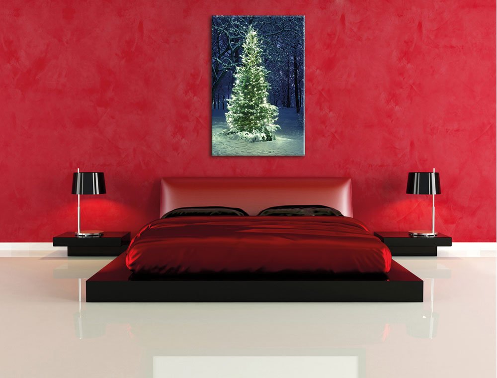 Pixxprint Leuchtender Weihnachtsbaum, Größe: 120x80cm, Leinwandbild, fertig gespannt, Wandbild, Dekoration, Kunstdruck, kein Poster