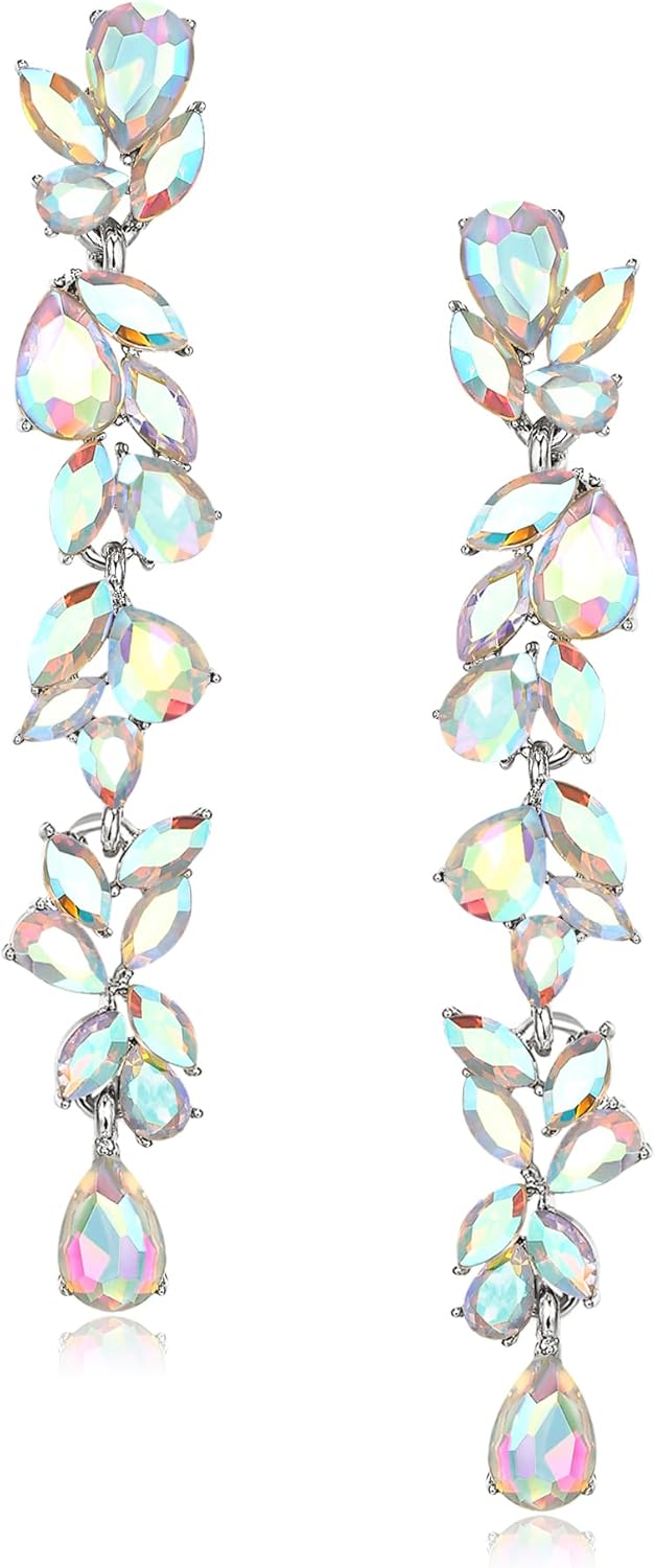 EVER FAITH Wedding Rhinestone Crystal Chandelier Earring for Women Brides, Art Deco Marquise Teardrop Bridal Long Dangle Drop Earrings for Prom
