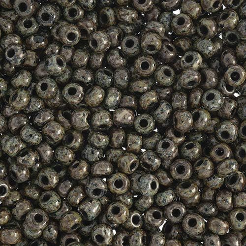 Czech Glass Seed Beads 8/0 (2.9mm Diameter) Opaque Travertine on Black - 500g Bulk Bag by Preciosa (Jablonex)
