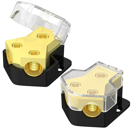 12V Power Distribution Block Car Audio Amp Splitter 2 Way 0/2/4 Gauge in 4/6/8 Gauge Out Ground Distribution Block for Automotive Car Boat