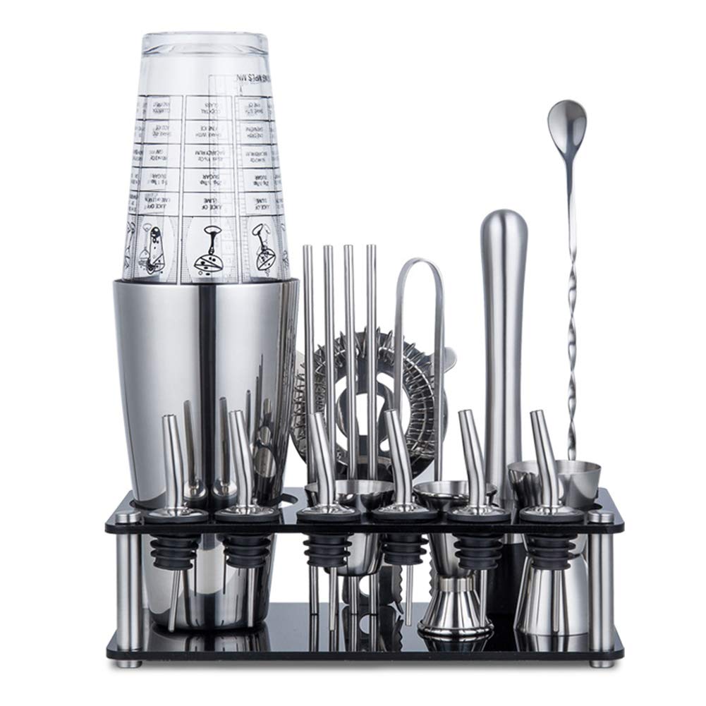 AIZYR Conjunto de Acero Inoxidable para coctelera con Soporte, Mezclador de coctelera Conjunto de Barra de coctelera Boston con 6 * Boca de Vino