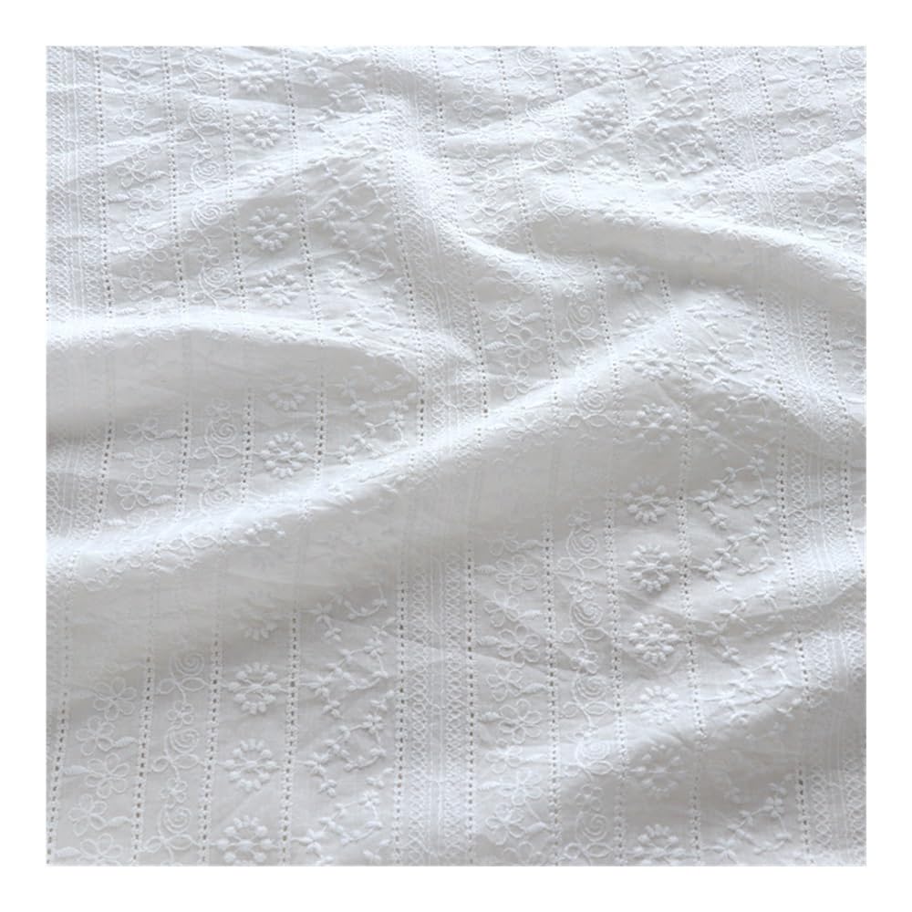 Tissu 100 % pur coton brodé doux et fin 125 cm de large pour rideau/vêtements Blanc