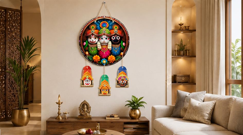 Image of Lord Jagannath Wall Hanging For Home Decor | Jagannath Puri Decoration For Pooja Room | Hindu God Wall Art For Living Room | Spiritual Home Decor, Mandir Decoration Items,Religious Wall Decor