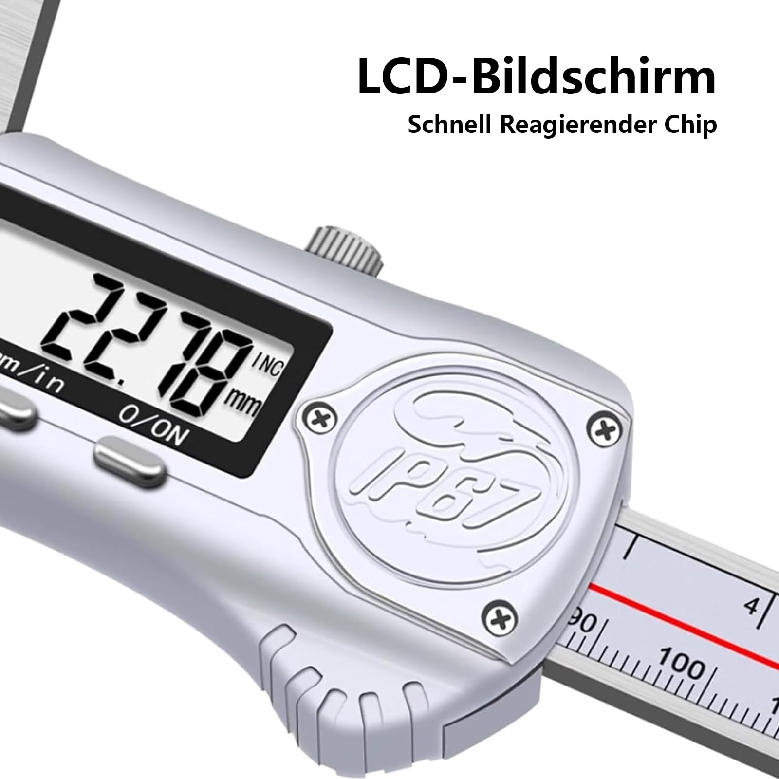 Digital Tiefenmessschieber 0-150 mm mit Schutzart IP67, 0,01 mm hochgenauer Edelstahl digitaler Tiefenmessschieber mit mm/Zoll-Messsystem, Tiefenmess-Messsc (0-200 mm)