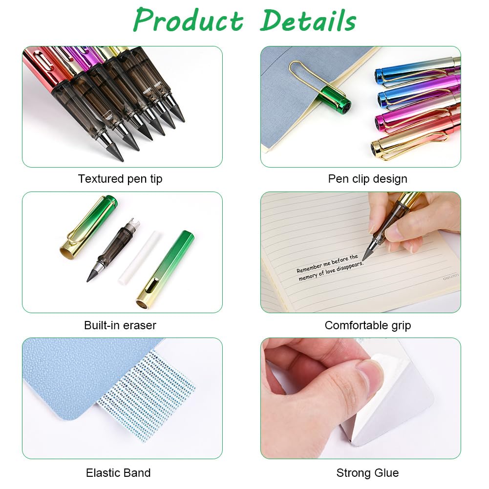 OFFCUP 6 PCS Inkless Pencil, Infinity Pencil with 6pcs Replacement Nibs and 4pcs Pen Holder, Reusable Everlasting Pencils - Image 3