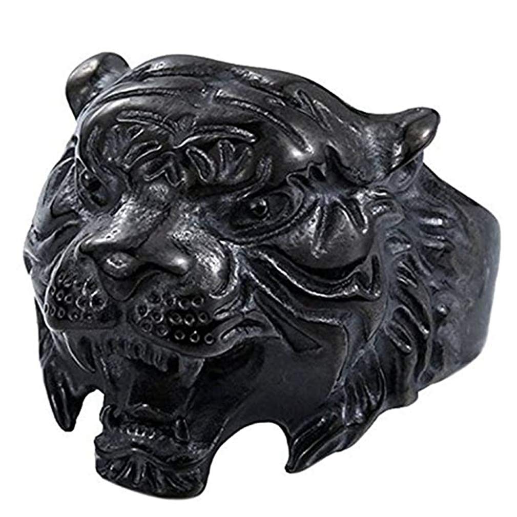Men's 316L Stainless Steel Ring Band Vintage Gothic Tribal Biker Tiger Head Rings Animal Design Silver/Black/Gold/Gold Black Size 7-13