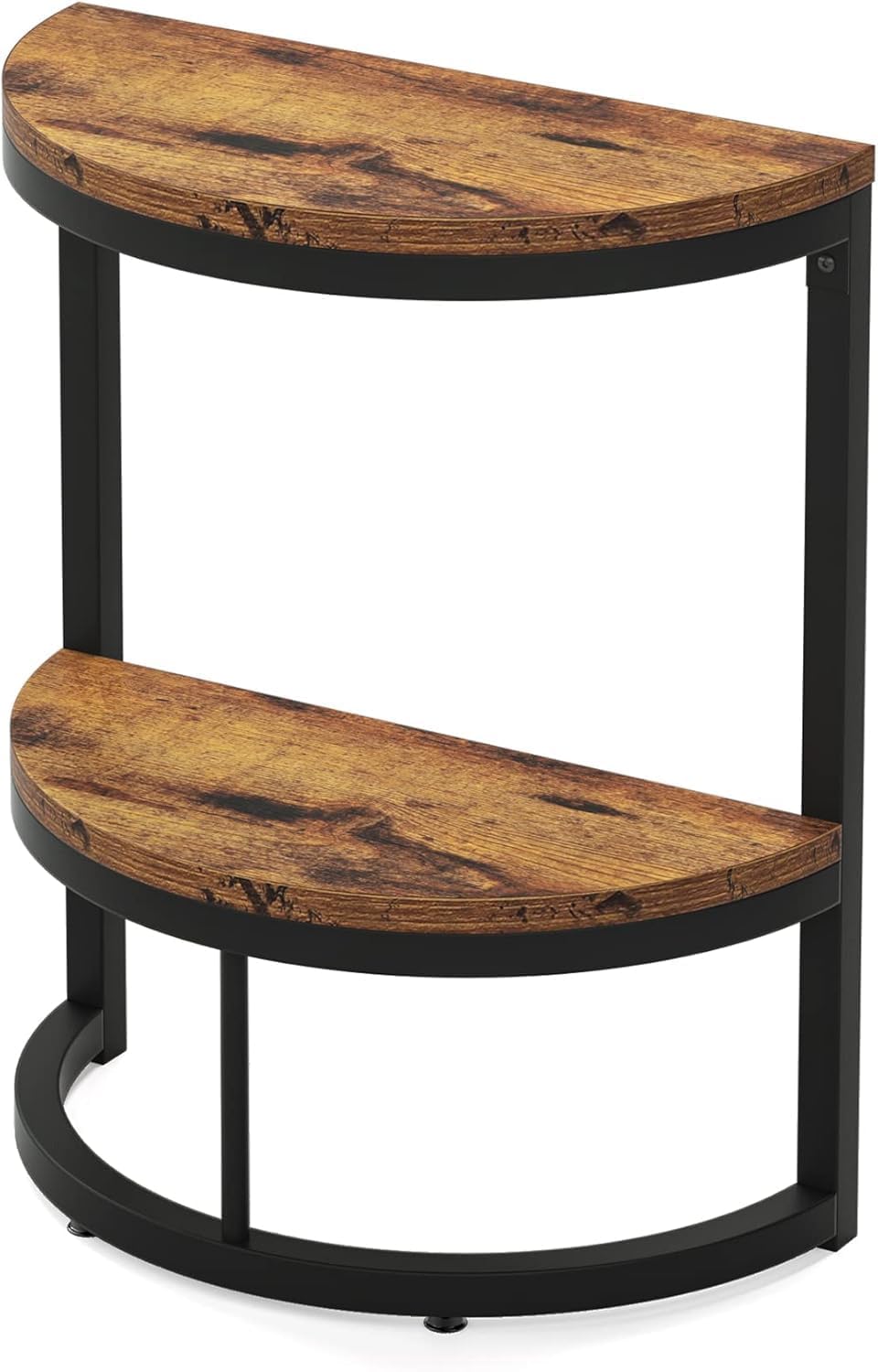 OGFC 36166 Classic 2-Tier End Table Half Round with Storage Shelf, Small Side Table Space Saving Narrow Accent Table for Living Room Sofa Couch, Bedroom, Rustic Brown 4