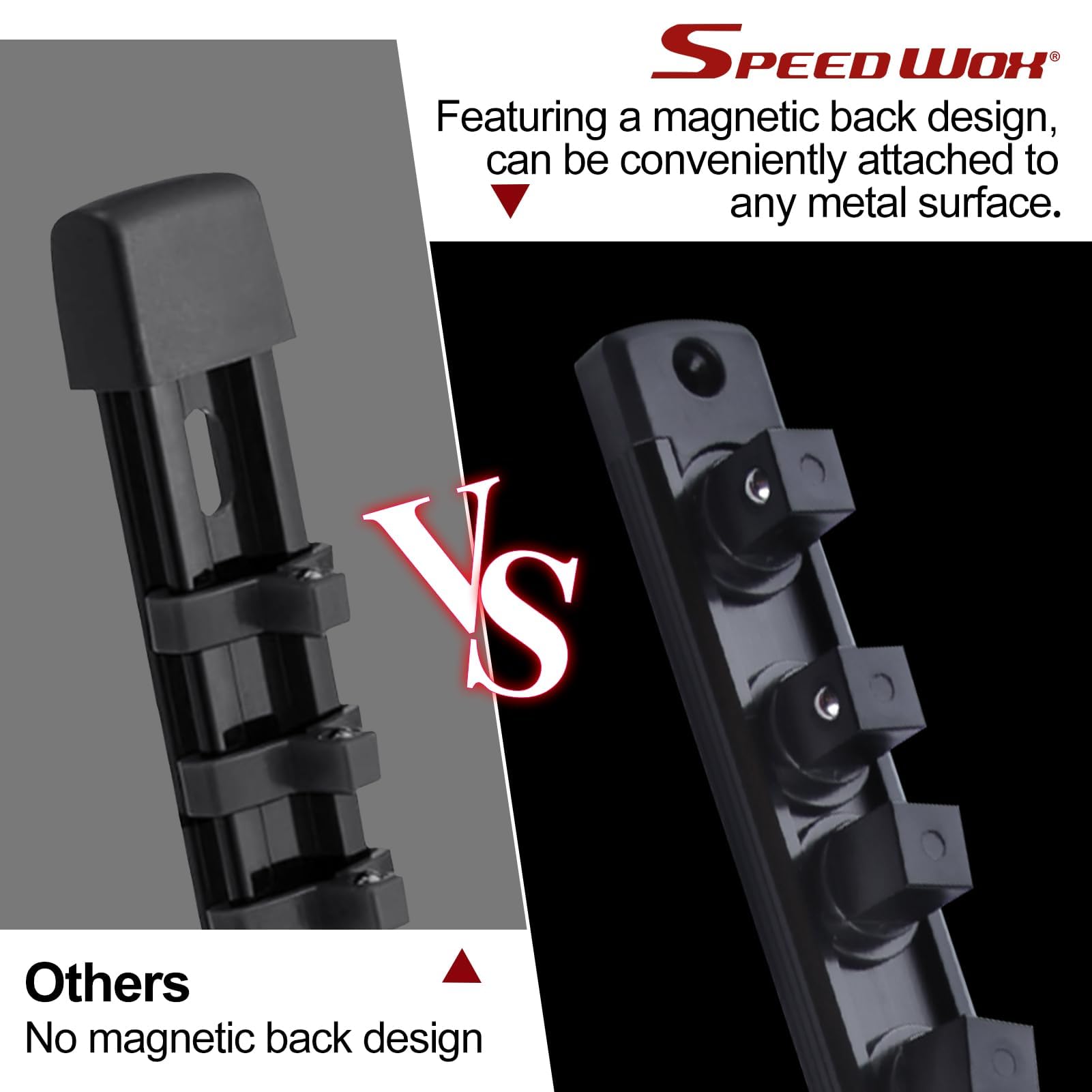 SPEEDWOX Magnetic Socket Organizer 1/2-Inch Drive Aluminum Alloy Socket Rail Heavy Duty Socket Holder 360° Swivel Clips Socket Holder Kit Socket Organizer Holder Tool 1/2-Inch with 12 Clips Black - Image 3