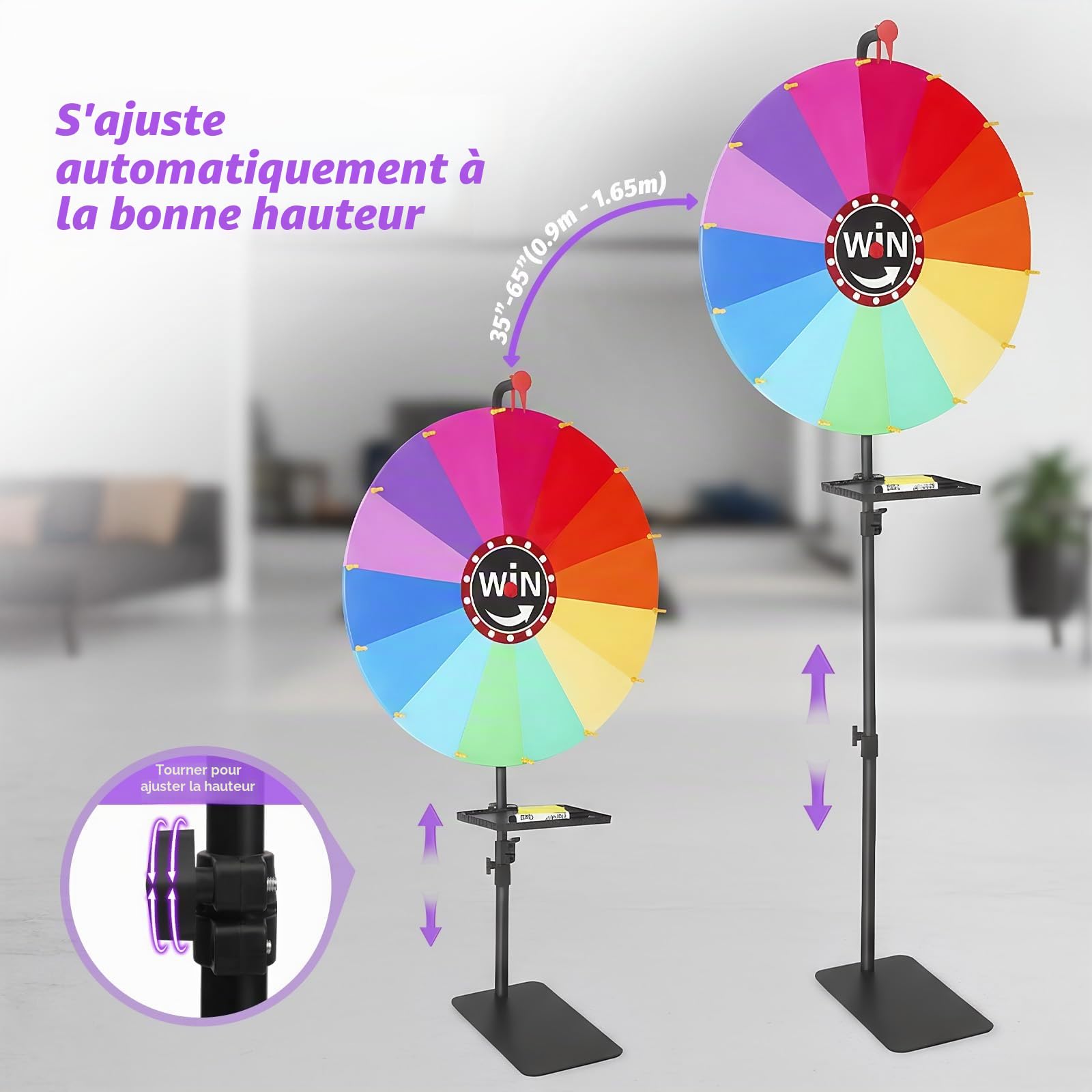 Roue De La Fortune De 61 Cm,Grand Format,14 Couleurs,avec Gomme Et Marqueur,Réglable De 85 Cm À 160 Cm,Roue De Loterie Idéale pour Les Carnavals,Événements,Fêtes,Jeux De Mots