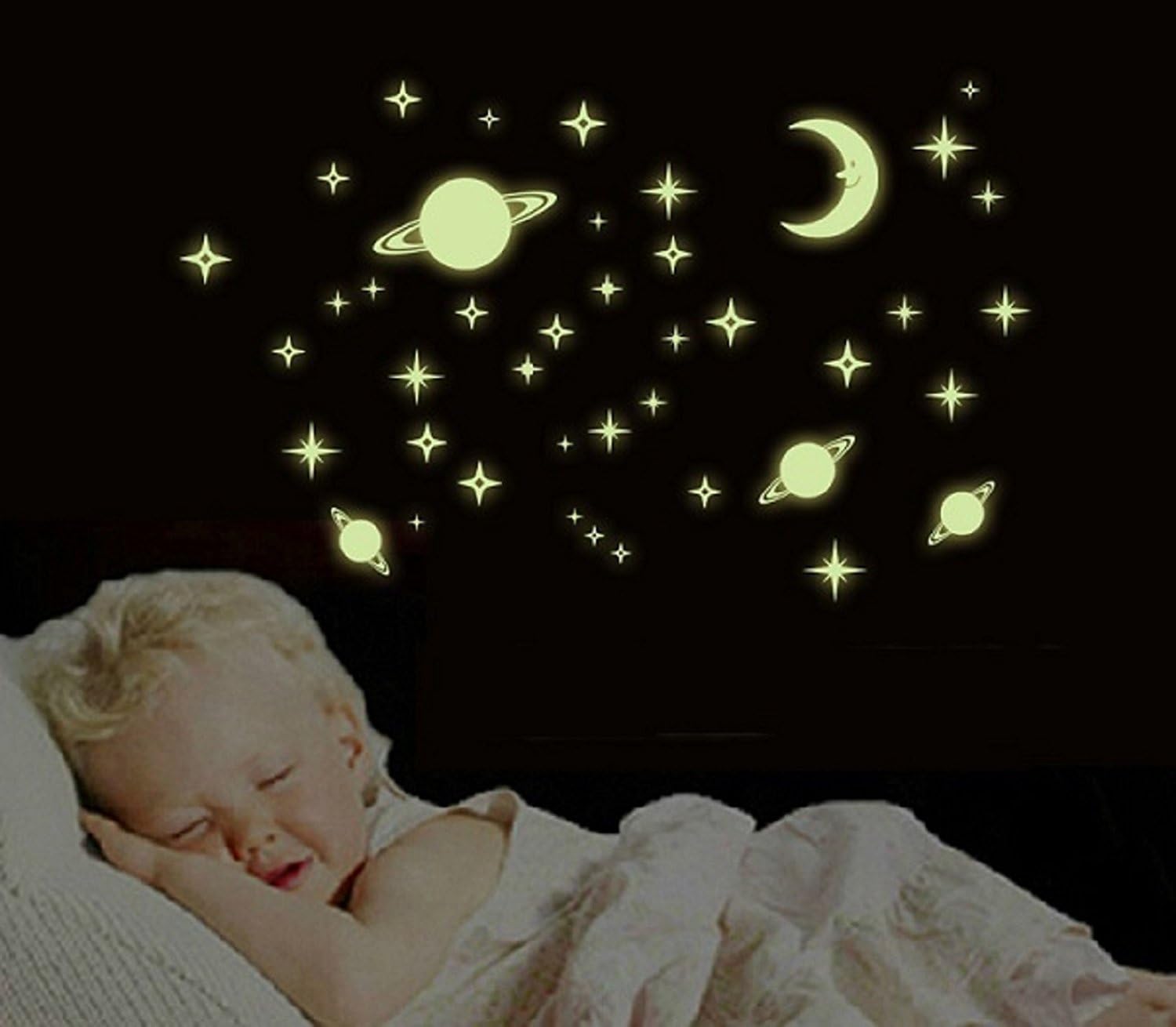 Vinyl Moon and 69 Star Glow in The Dark Glowing Astronomy Wall Sticker (Multicolor)