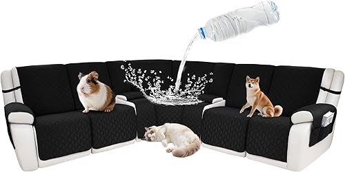 Miniatura 84 de Fundas impermeables para sofá reclinable seccional en forma de L, funda para sofá seccional reclinable de 7 piezas, antideslizante, lavable, juego