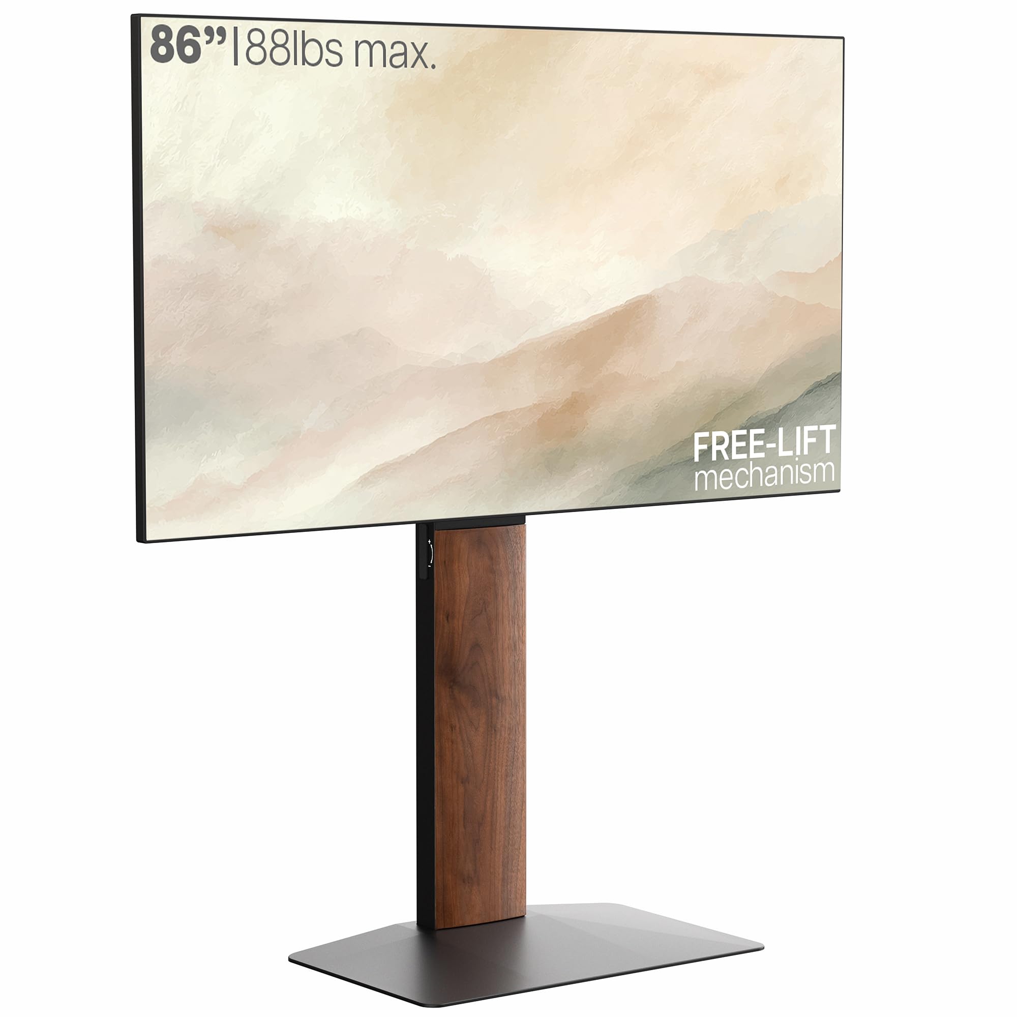 VIVO FreeLift TV Floor Stand for 55” to 86” Screens with Heavy Duty Super-Sized Base, Holds 88 lbs, Black and Dark Walnut, STAND-TV86S