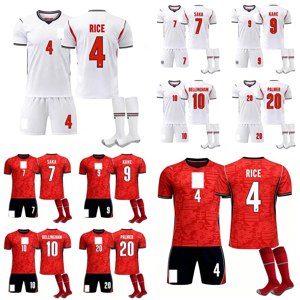[Farstyle] 2026 ワールドカップ イングランド サッカー ユニフォーム ライス サカ ケイン ベリンガム フォーデン パーマー 大人用 子供用 練習着 スポーツ シャツ 上下セット 靴下付き 非公式