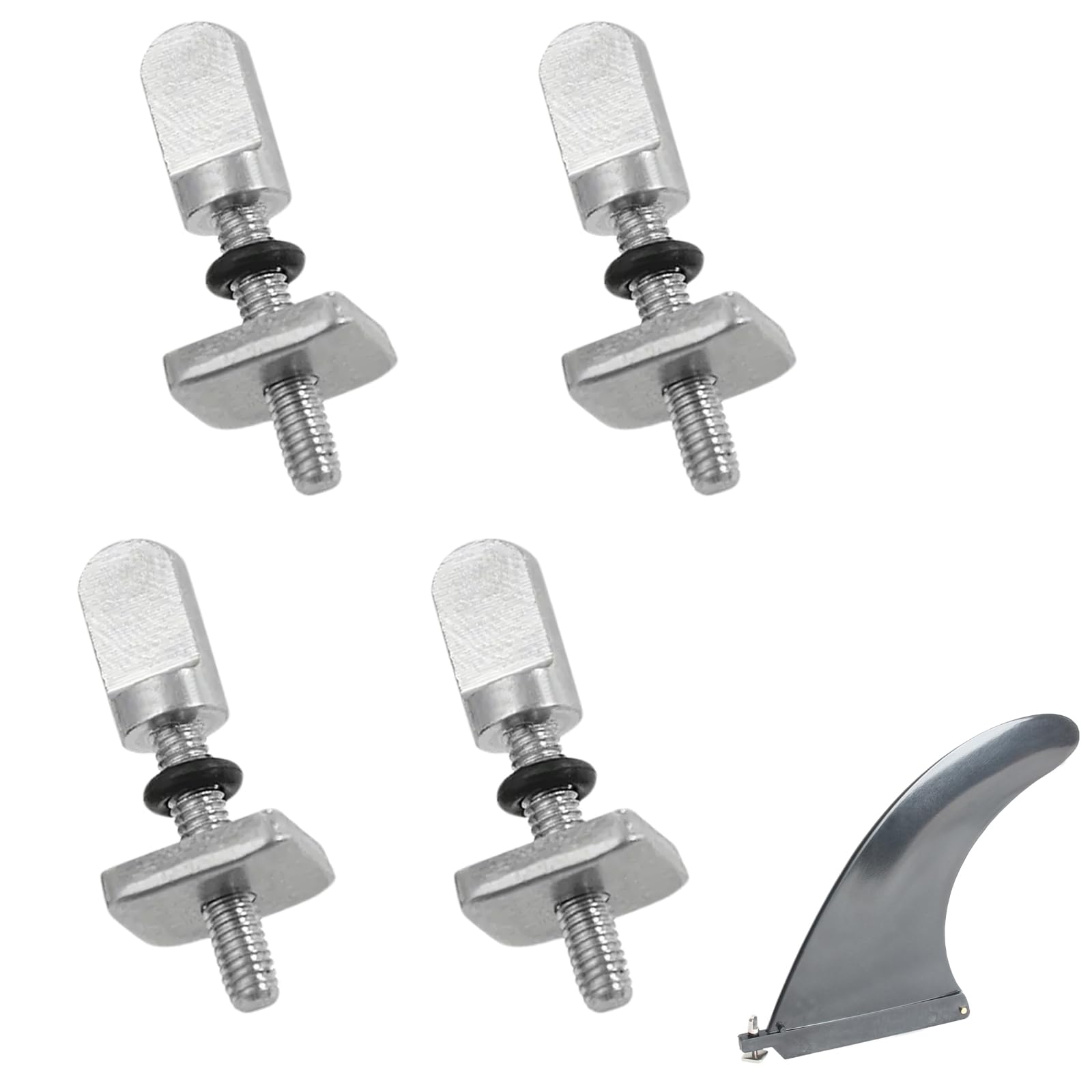 MAEXUS 4 tornillos de aleta para tabla de surf de acero inoxidable 316, M4, tornillos para tabla de surf con anillo de silicona, tornillo de bloqueo de aletas, tornillos universales para tablas de