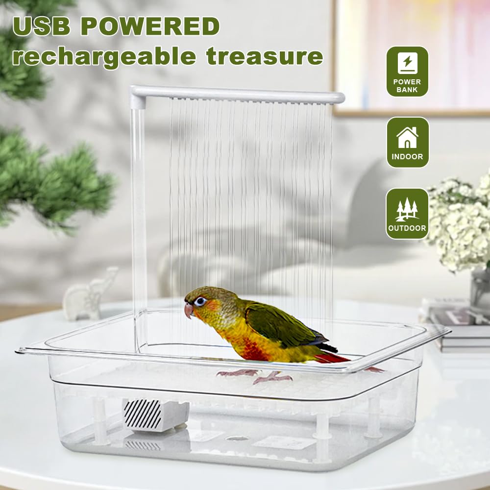 HZDZ LCPAW Bird Bath Tub with USB Pump, Automatic Bird Shower with Adjustable Water Flow, Transparent Acrylic Basin & Mesh Perch for Parakeets, Cockatiels, Conures, Budgies, African Greys, Amazons - image 2