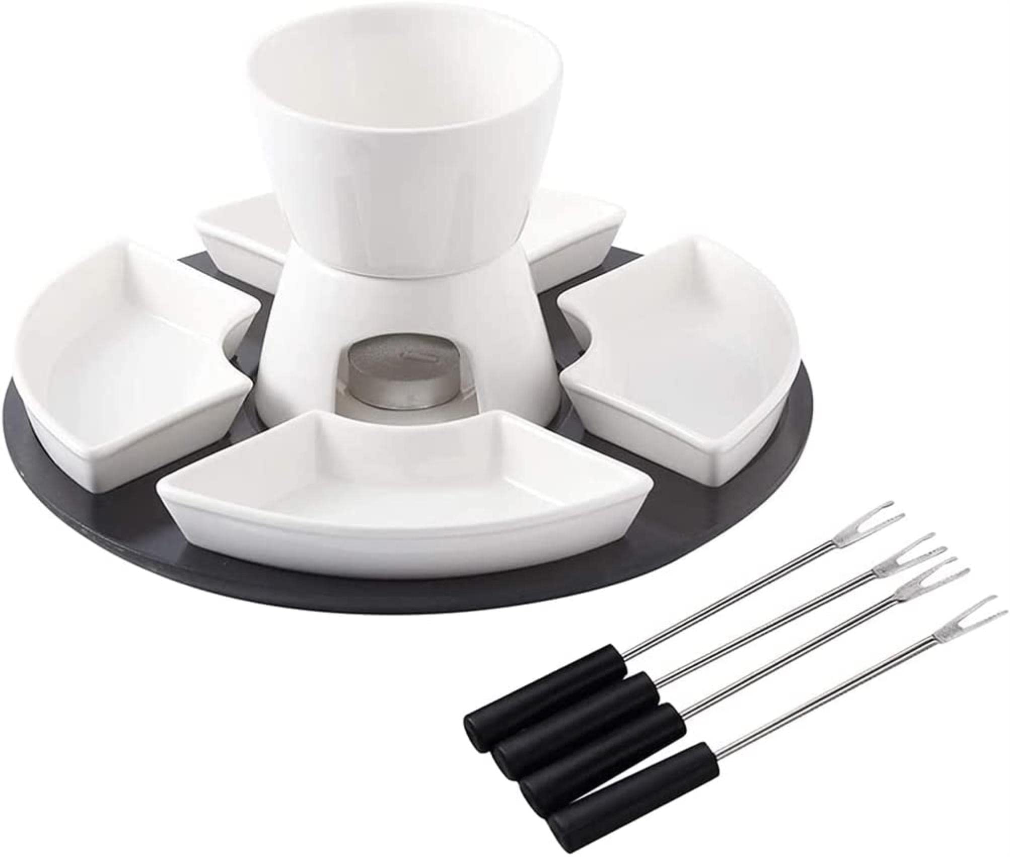 Fondue au chocolat céramique AMNOOL : mini appareil avec assiettes et fourchettes