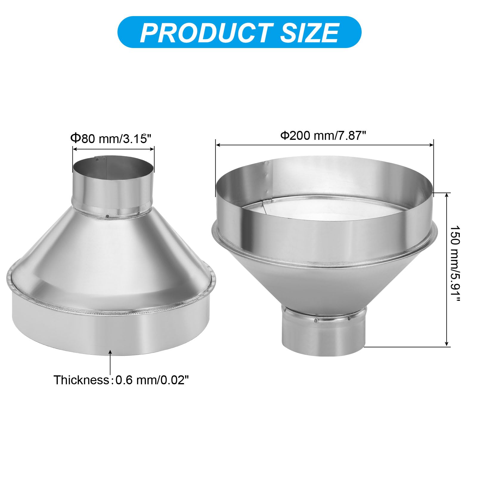 PATIKIL 8 Inch to 3 Inch Round Duct Reducer Increaser Connector - Image 2