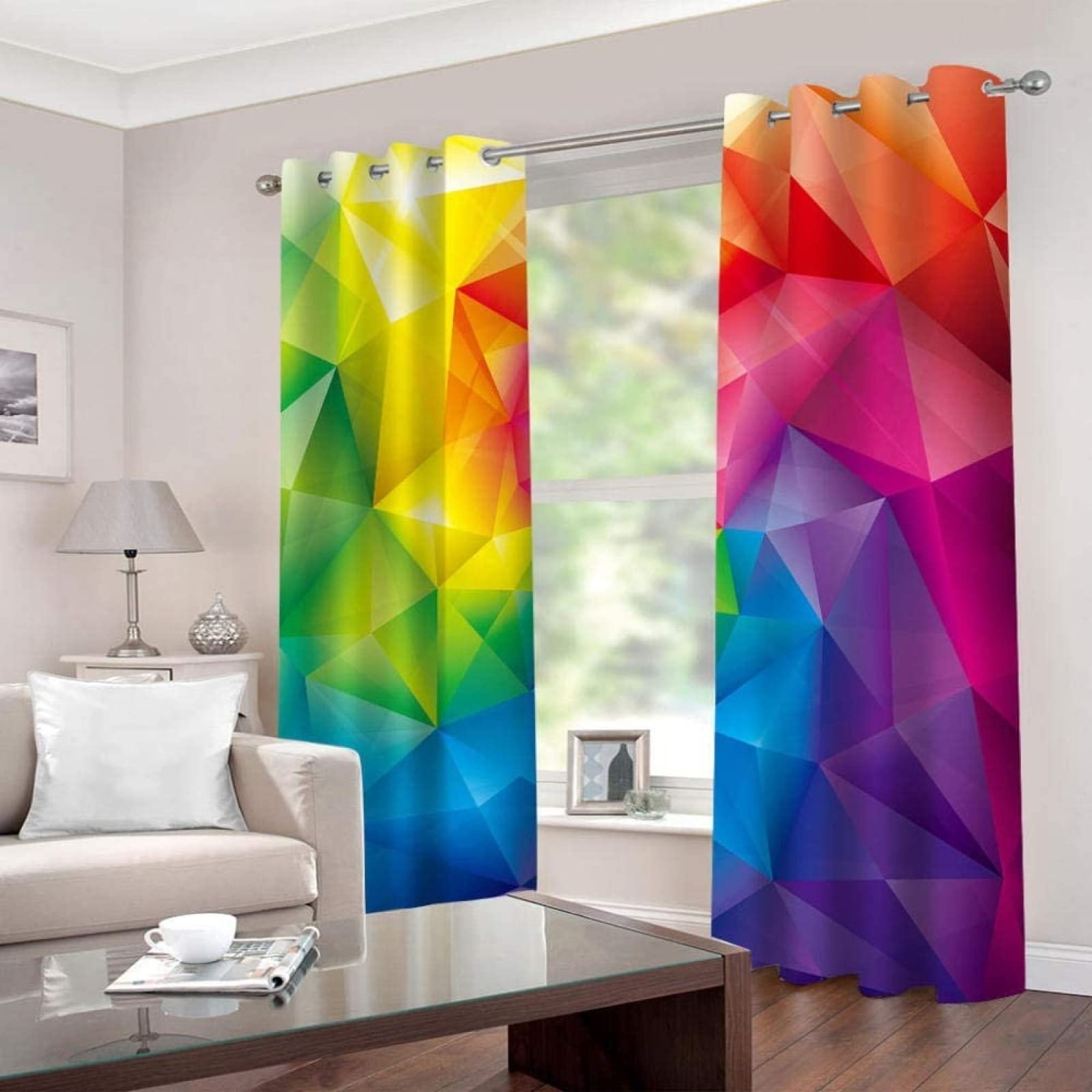 Raniel Rideaux Art Géométrique Occultants Isolant Thermique, Rideau Multicolore Occultant à Oeillets Imprimé en 3D Rideaux Chambre Salon Moderne, Lot de 2 Rideaux 117x230 cm