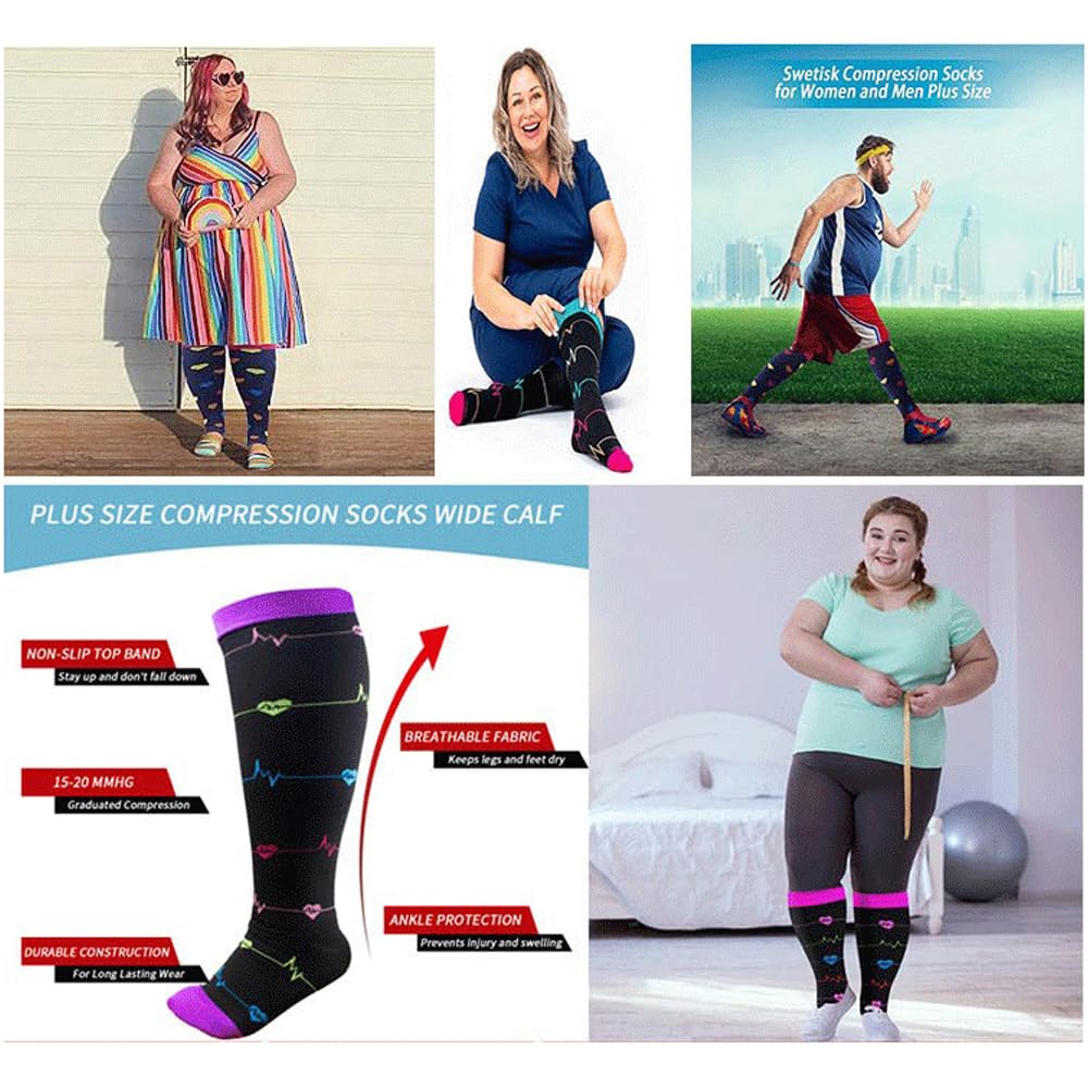 4 paia di calze a compressione da uomo e da donna, calze a compressione, comodo supporto per corsa, sport, viaggi, ciclismo, per vene varicose, edema, dolore