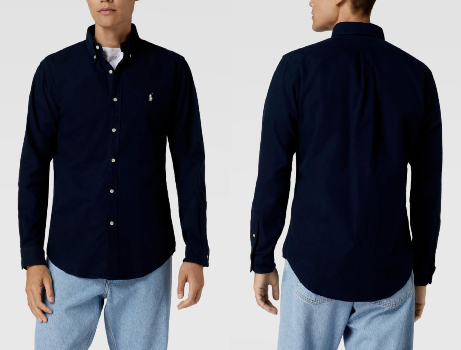 Ralph Lauren Herren Langarm Hemd - Custom Fit (Navy, M, m)