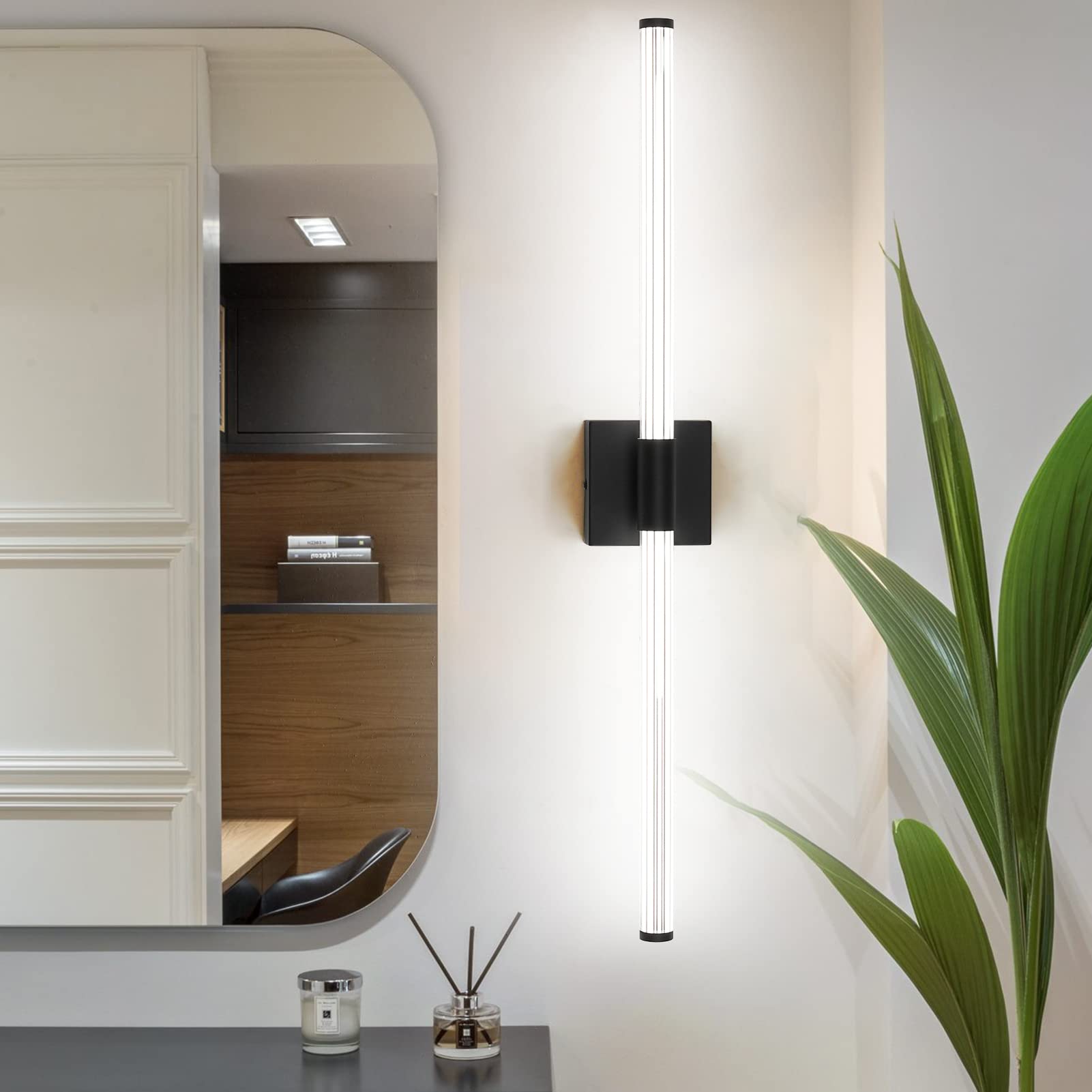 Aoceley Bathroom Light Fixtures Black Vanity Lights 31.6 Inch 28W Modern Wall Sconce Bathroom Vanity Light Fixture Bathroom Lights Over Mirror Cool White 5500K