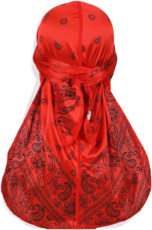 Assorted Paisley Bandana Doo rag Cap Headwraps Men's Women's Silk Durag with Long Tail and Wide Straps for 360 Waves