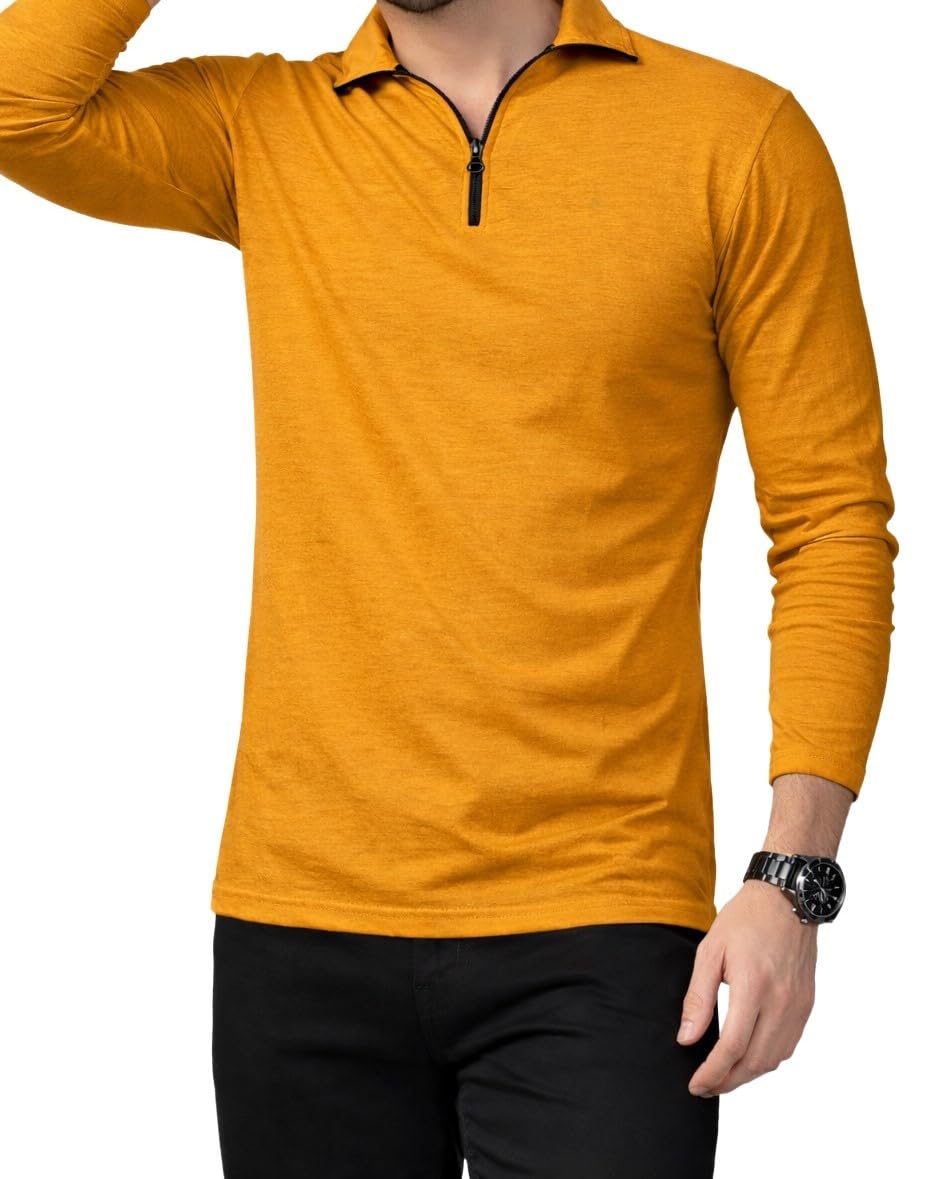 Men's Casual Fit Full Sleeve Polo Neck with Zip Neck Detailing T-Shirt-picture-41