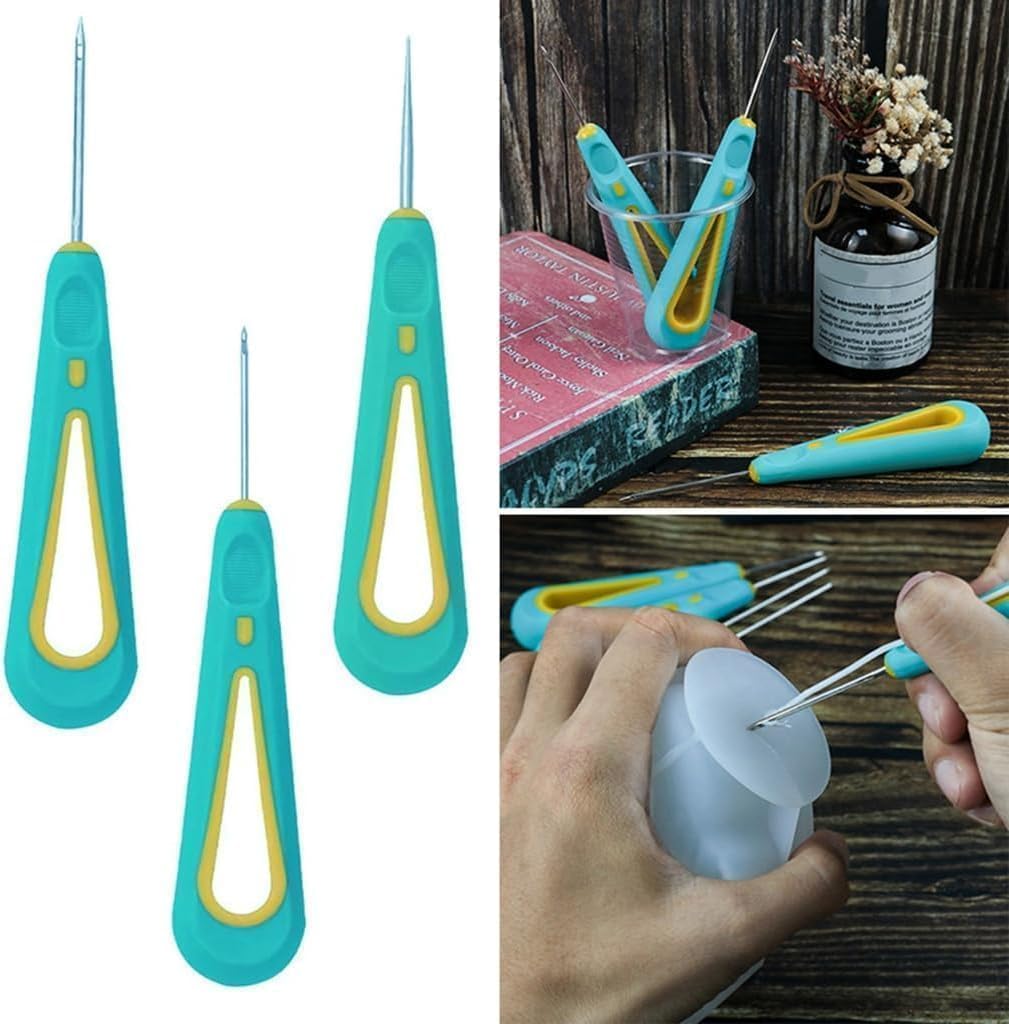 Cawhui Green 3 Pcs Candle Making Punch Needle Tool Set, Round Hole Cone Hand Drills Punch Needle Candles Wick Tools For Diy Silicone Mould Making Punch Candle Makings,Round Hole Punchs Wicking Needles Tools