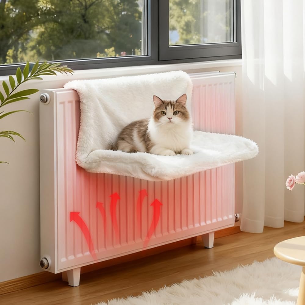 Amaca per Gatti Termosifone, Lavable Colgante Cuccia per Gatti, Lavable Cama Colgante para Gatos, Blanco Lana de Cordero Hamaca para Gatos Apto para Animales con un Peso Inferior a 8 Kg