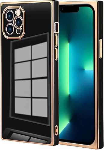 OOK Compatible con iPhone 12 Pro Max, funda cuadrada con esquinas reforzadas chapadas en oro, borde de TPU suave, delgada, cuerpo completo, a prueba
