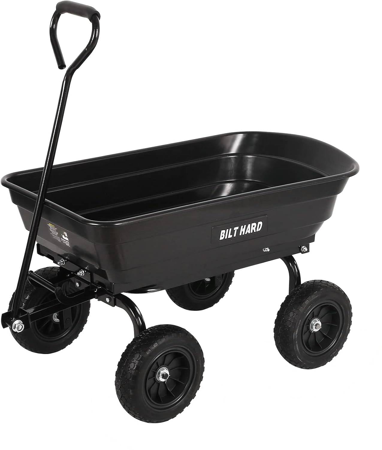 BILT HARD 4 Cu.Ft. 10" No-Flat Tires Poly Yard Dump Cart with 180° Rotating Handle, 600 lbs Capacity Heavy Duty Garden Carts and Wagons