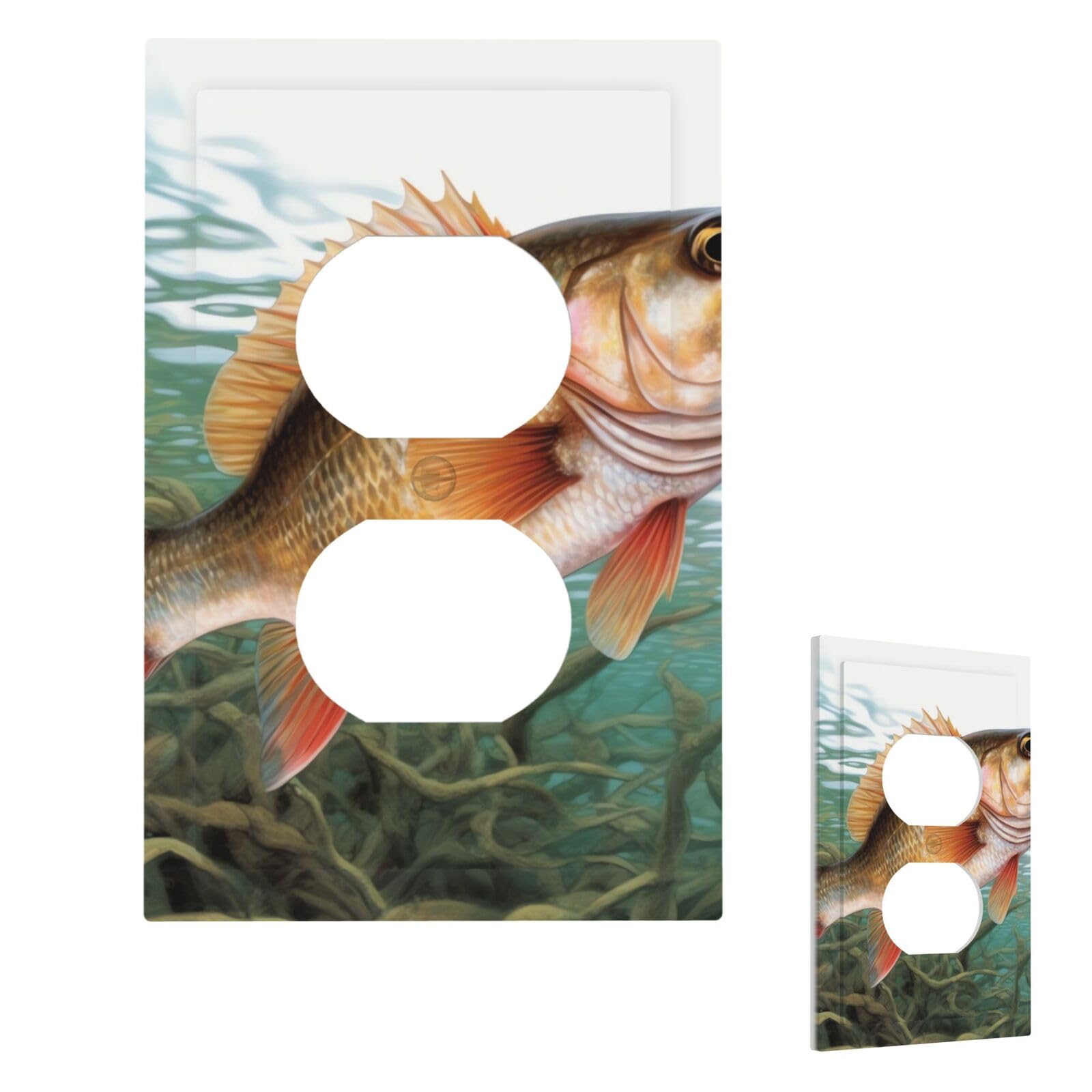 Fish Wall Plate Cover Modern Decorative 1 Gang Light Switch Cover Unbreakable Receptacle Outlet Covers For Living Room Bedroom Home Decor Duplex