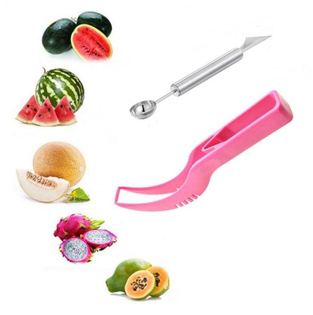 Carryme Watermelon Slicer with Curving Knife and Baller, Multifunctional Plastic Watermelon Server Fruit Peeler Faster Melon Cutter Corer Cake Fruit Knife, Smart Kitchen Gadget