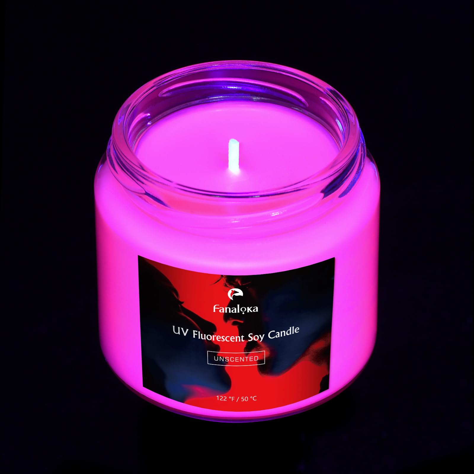 UV Fluorescent Party Candle Made from Soy Wax, 50 °C, peelable, Low Temperature and Heat Generation, Safe and unscented, 142g (Red)