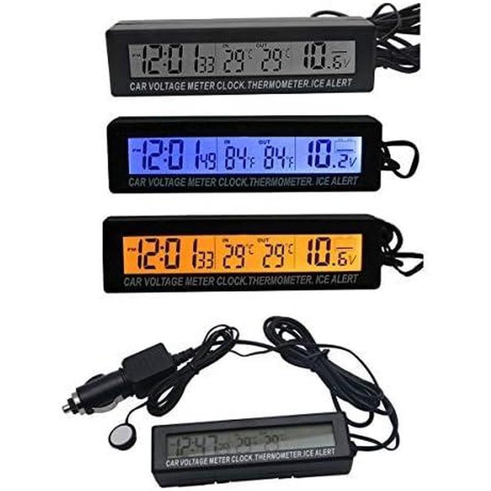 Car Auto Thermometer Temperature Voltmeter Gauge 12V/24V Voltage Meter Monitor LCD Digital Display Clock with Cigarette Lighter Car Charger-image-26