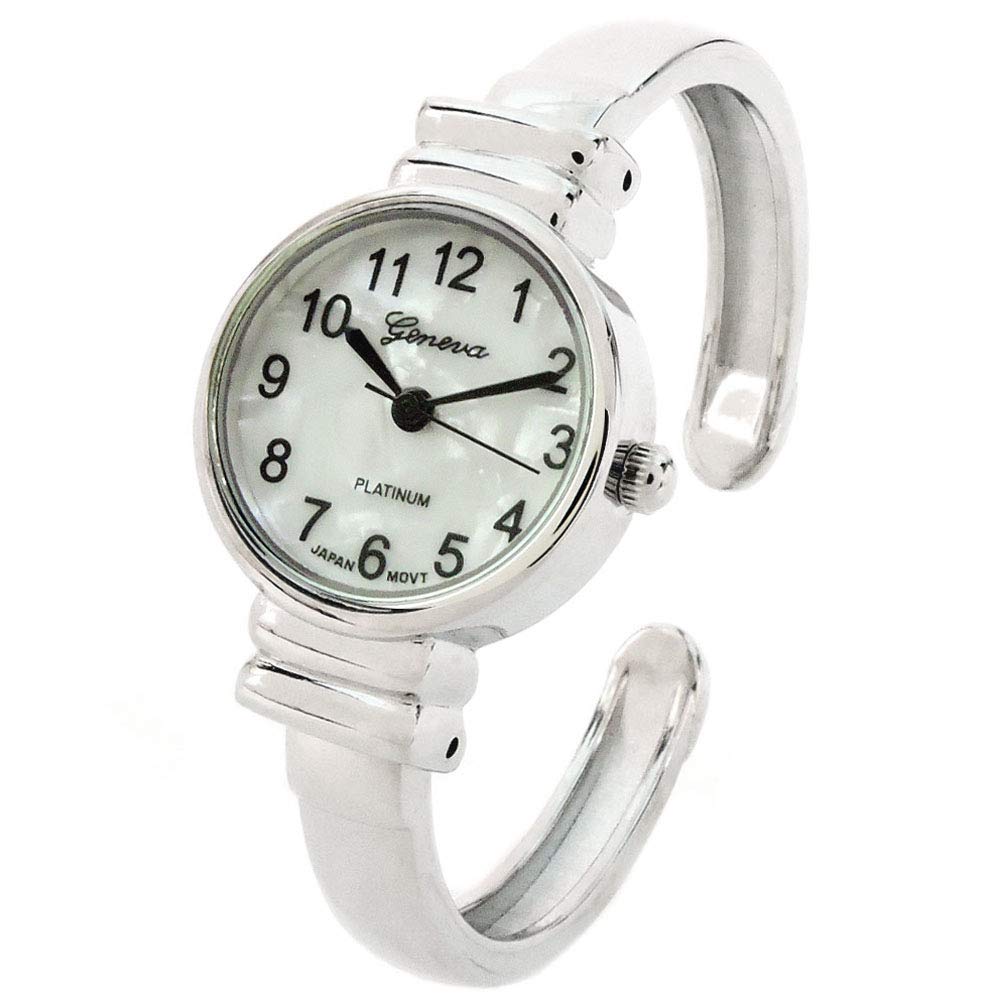 STCWhite Silver Metal Band Small Size Bangle Cuff Watch for Women