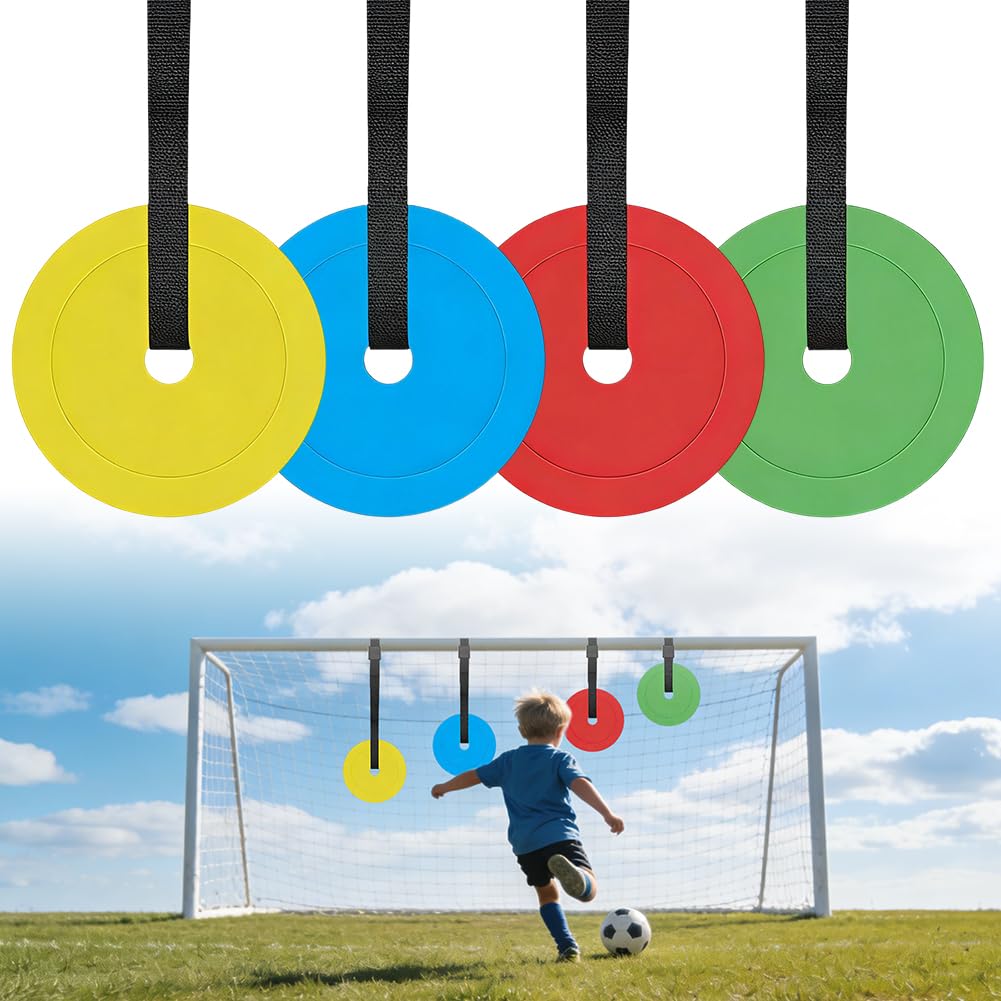 Lot de 4 cibles de but de football de 15 cm avec sangles réglables, accessoires d'entraînement de football pour la précision de tir et l'agilité, convient pour le football, le hockey, le baseball