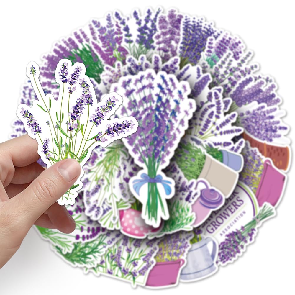 Exquite Lavender Flower Vinyl Stickers, 50 PCS Purple Lavender Botanical Decals for Journals Scrapbooking, Laptops - Image 4